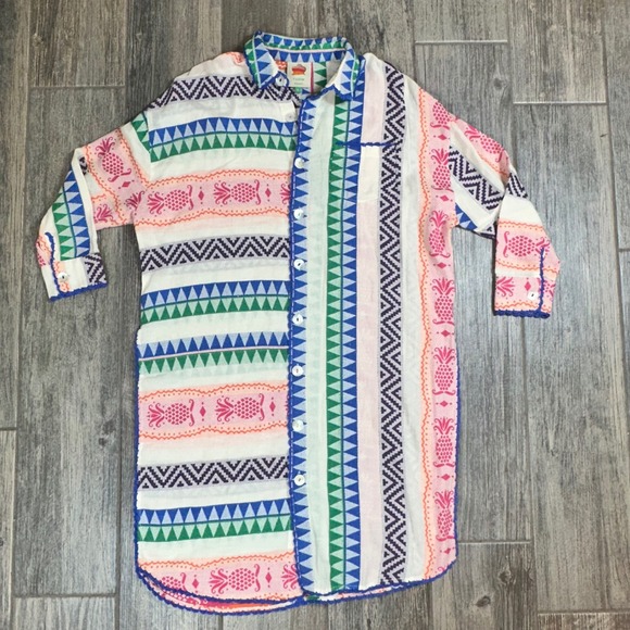 FARM Rio Dresses & Skirts - FARM Rio Multicolored Pineapple Jacquard Chemise Dress‎ Cover Up Size S NEW